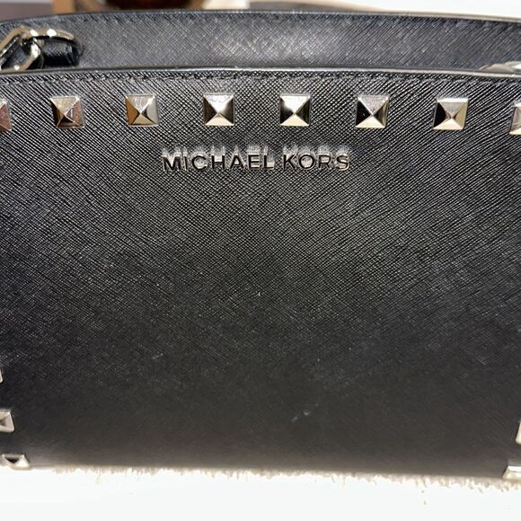 Michael Kors Black Crossgrain Leather Silver Tone Studded Small Crossbody Bag - Picture 9 of 9
